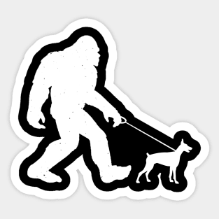 Funny Bigfoot Walking Doberman Pinscher Sasquatch Sticker